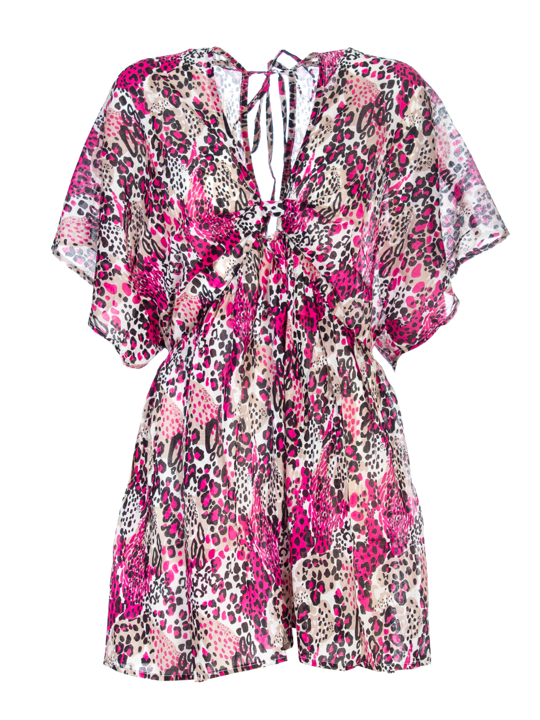SHORT DRESS WITH BOW POP ANIMALIER, 2 TG - PINK